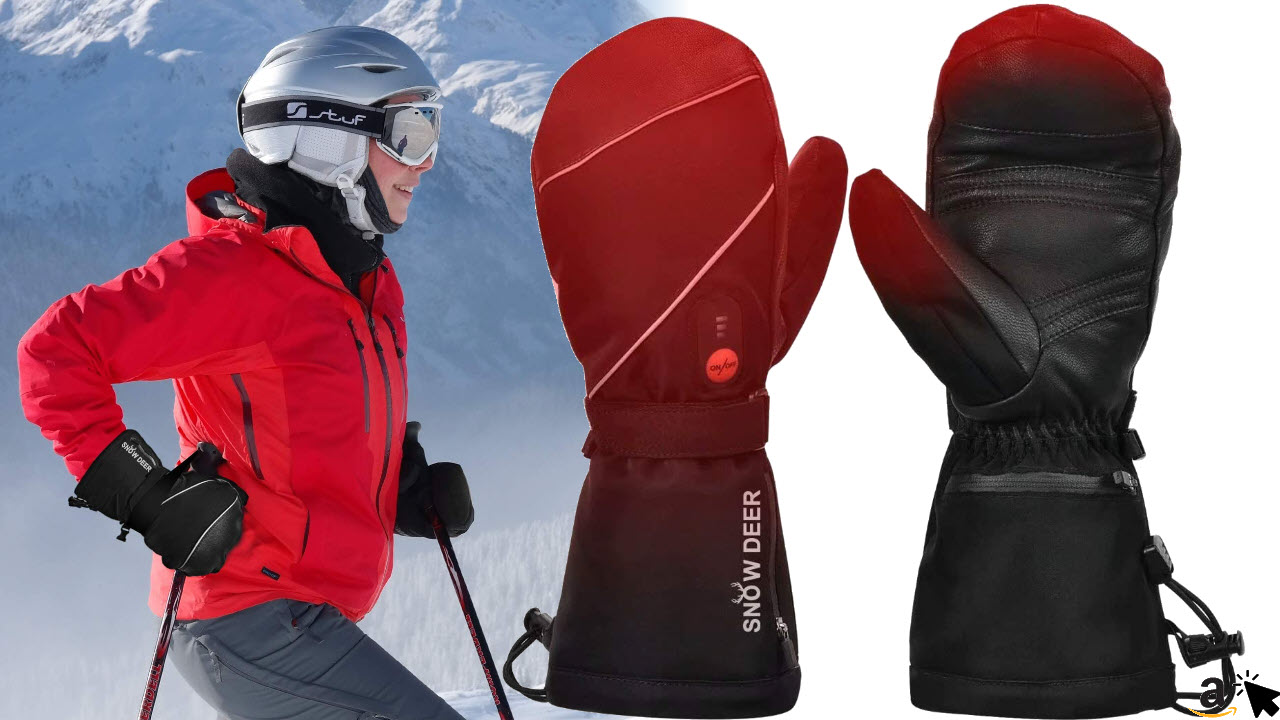 Snow Deer Beheizte Handschuhe,Wiederaufladbarem Lithium Akku 7.4V 2200MAH Skifahren Fausthandschuhe Herren und Damen
