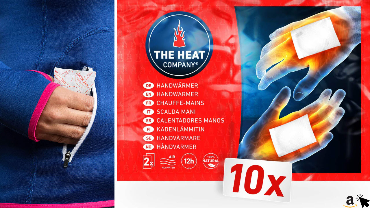 THE HEAT COMPANY Handwärmer EXTRA WARM, Taschenwärmer, 12 Stunden warme Hände, sofort einsatzbereit, luftaktiviert, rein natürlich